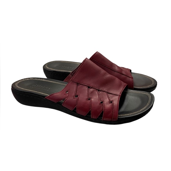 Vintage Y2K Villager Slide Sandals Leather Stitched Red 7.5M - Picture 1 of 8